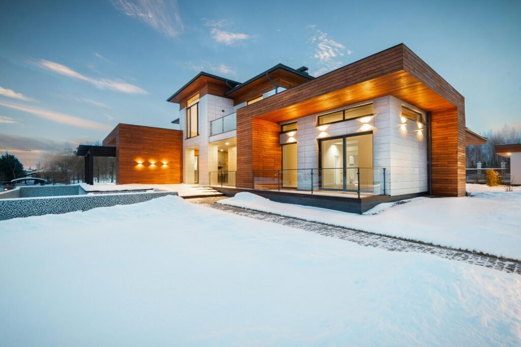 modern house in winter